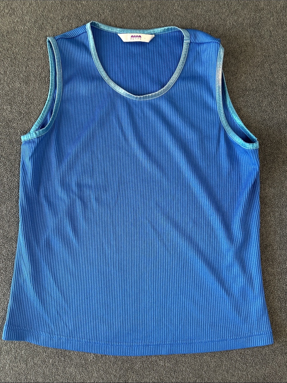 Alia Blue Ribbed Sleeveless Tank with Contrast Edges